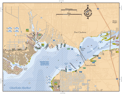 Detailed map of Port Charlotte, Punta Gorda, and lower Peace River